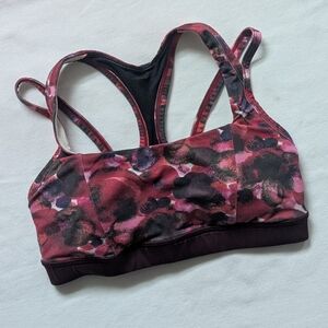 Lululemon Pink and Black Poppy Petals Comfortable Splendour Sports Bra size 6